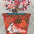 「赤絵壺に梅」25.7×18.2cm, Japanese paper, mineral pigments, acrylic gouache, sumi ink, gold paint, silver leaves,weaving