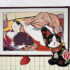 「黒招き猫と二人/ Black Beckoning Cat and Lovers」22.0×27.3cm, Japanese paper, mineral pigment, silver leaves